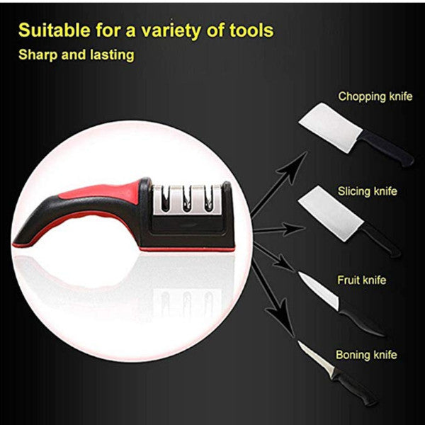 Quick Sharpener Professional 3 Stages Knife Grinder Non Slip Silicone Rubber Kitchen Tools Red