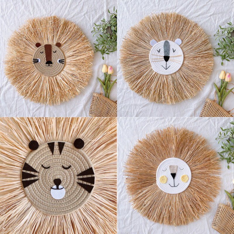 Raffia Animal Face Wall Hanging Children Bedroom Decorations