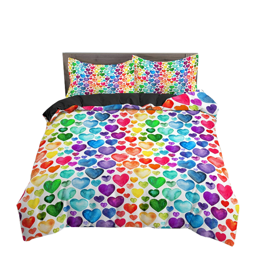 Rainbow Hearts Single Bed Duvet Cover Set