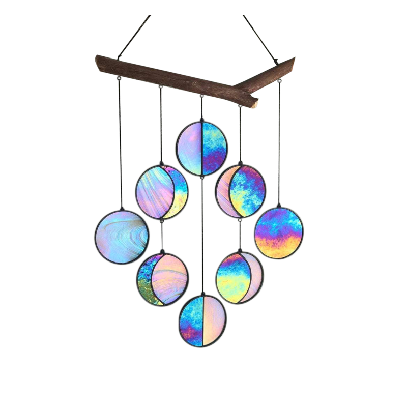 Rainbow Moon Phase Coloured Glass Wall Hanging