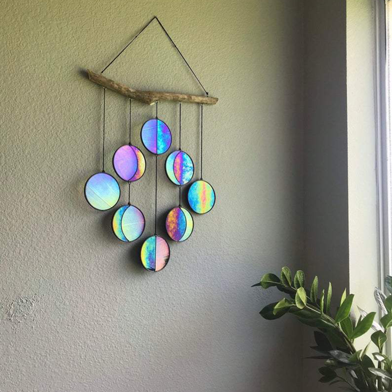 Rainbow Moon Phase Coloured Glass Wall Hanging