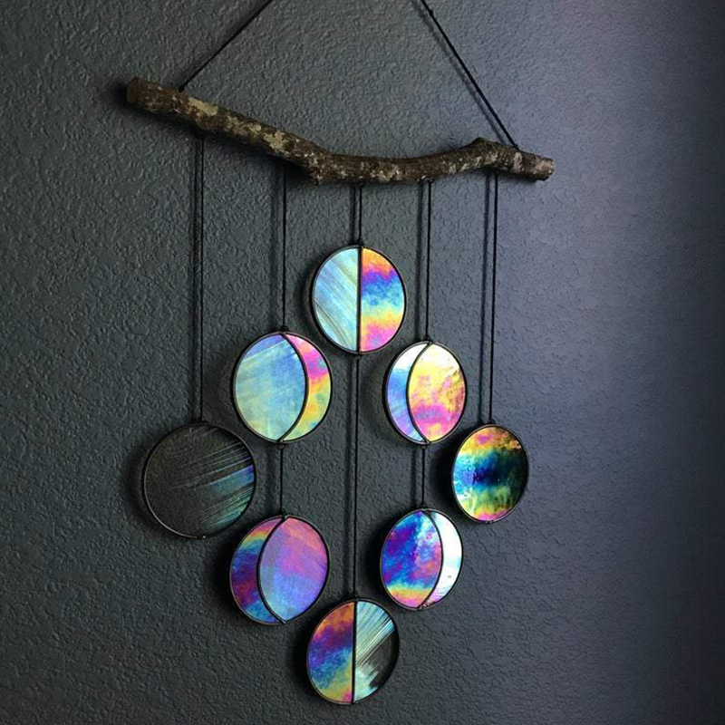 Rainbow Moon Phase Coloured Glass Wall Hanging