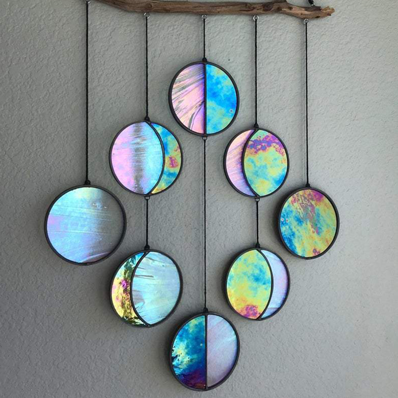 Rainbow Moon Phase Coloured Glass Wall Hanging