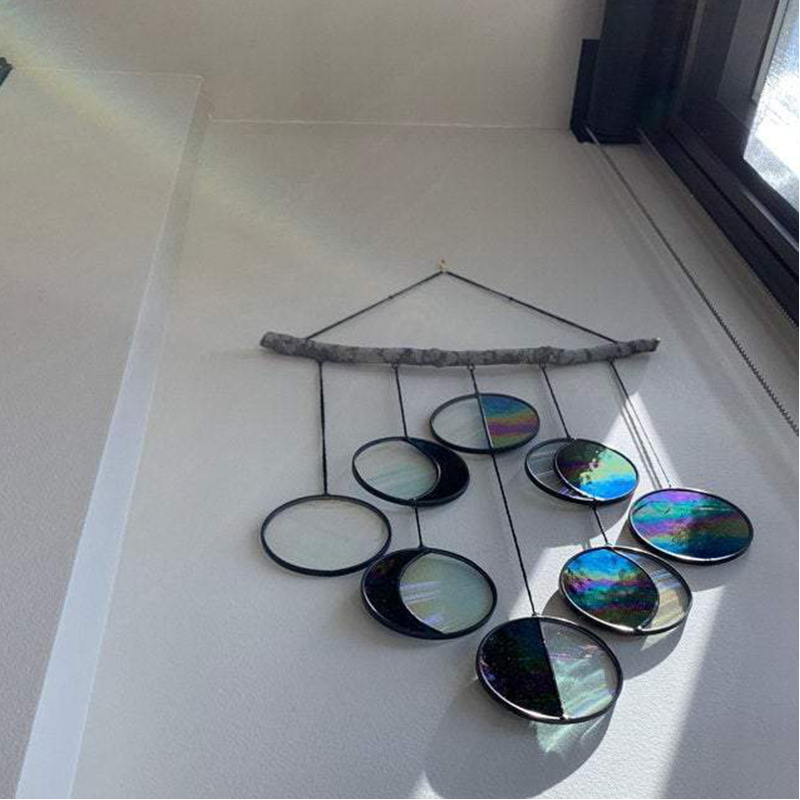 Rainbow Moon Phase Coloured Glass Wall Hanging