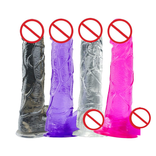 Realistic Jelly Dildo Deep Throat Training Cock And Balls Dong