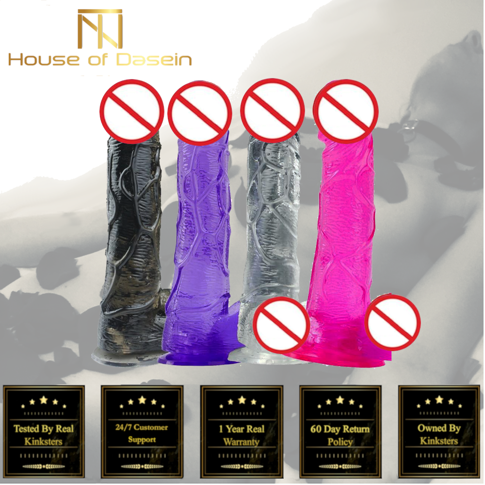Realistic Jelly Dildo Deep Throat Training Cock And Balls Dong