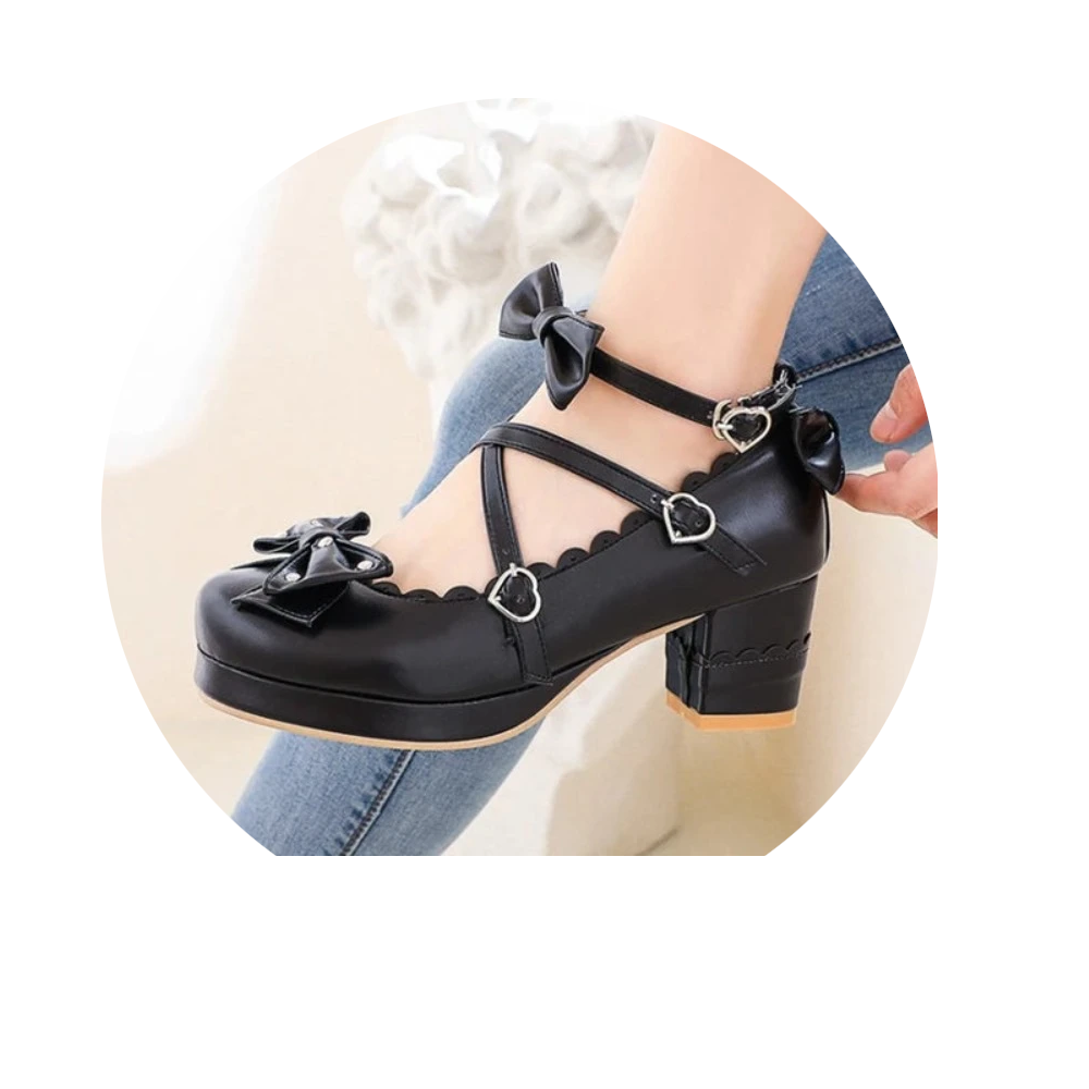 Reave Cat Women Mary Janes Pumps Cute Bowtie Princess Lolita Shoes Ladies Square High Heel Wedding Cosplay Big Size 48