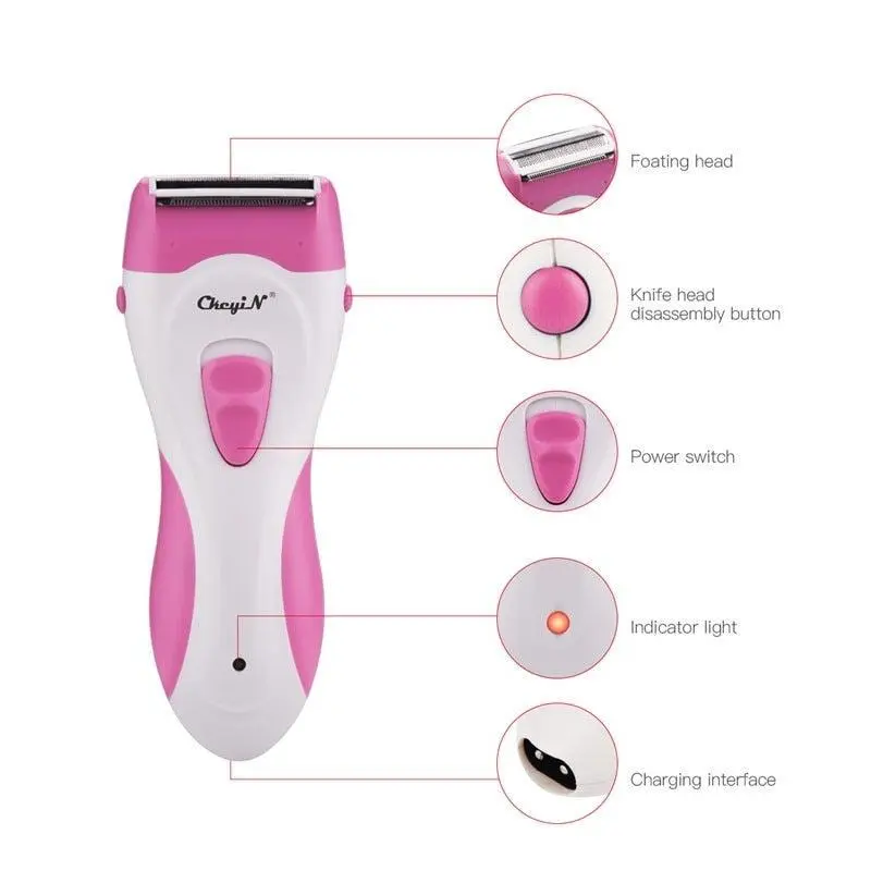 Rechargeable Lady Shaver Women Epilator Electric Hair Removal Face Arm Leg Pink