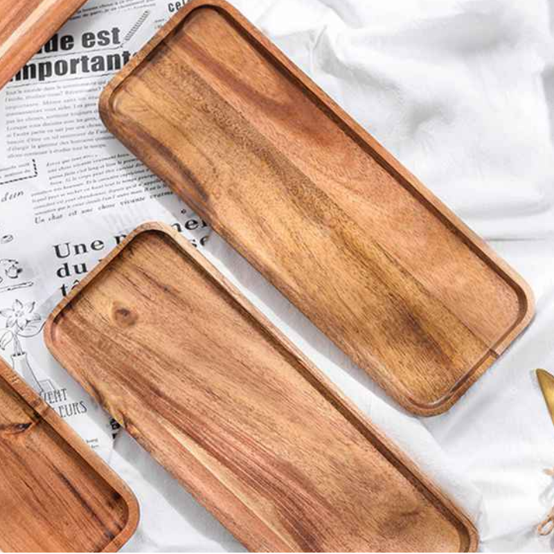 Rectangular Wood Pan Plate Fruit Dishes Saucer Tea Tray Dessert Dinner Bread Plates Solid