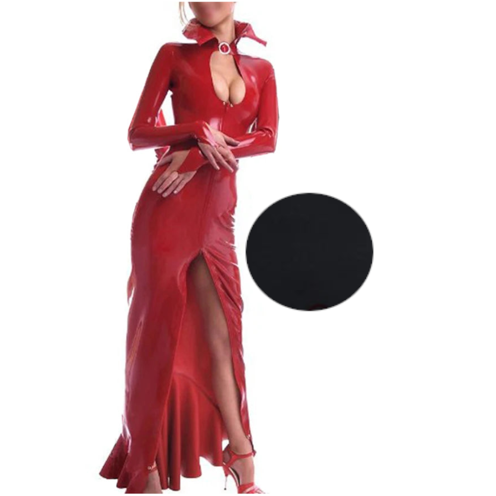 Red Latex Evening Gown Handmade Clothing Front Zip Fish Tailed For Men Women