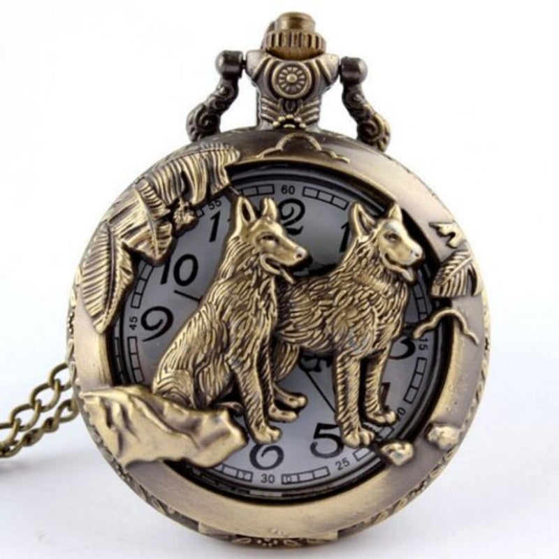 Veile Studios Steampunk Hollow Dog Quartz Pocket Watch Necklace Pendant53 Copper Color