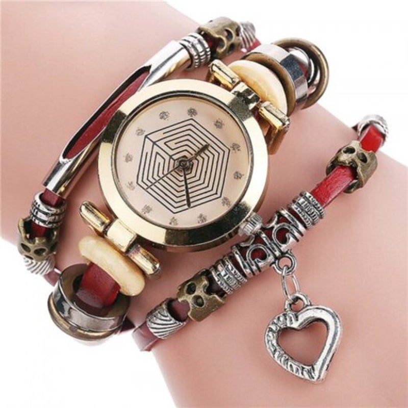 Veile Studios Retro Lady Fad Love Pendant Quartz Watch Red
