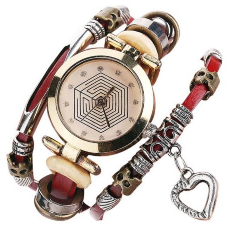 Veile Studios Retro Lady Fad Love Pendant Quartz Watch Red