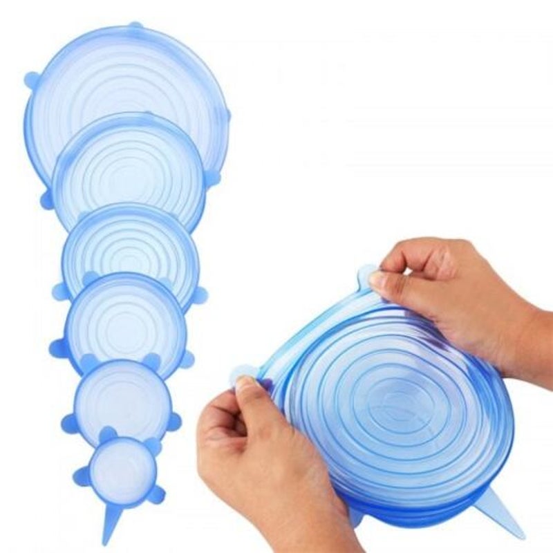 Reusable Silicone Stretch Storage Lids 6Pcs Sky Blue