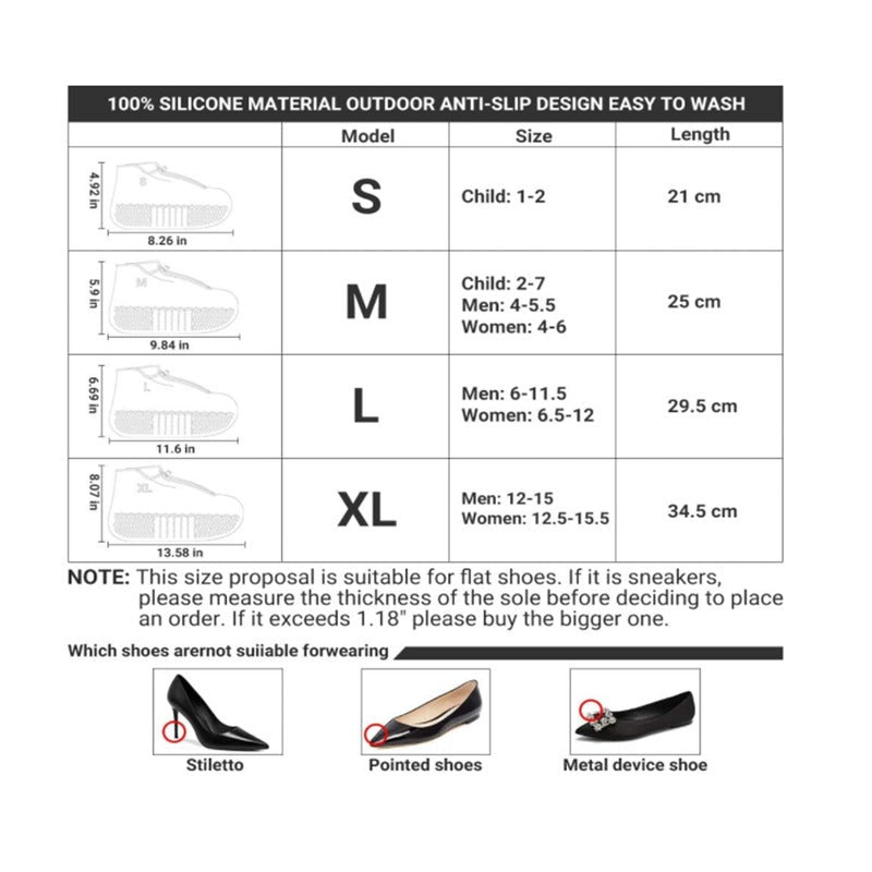 Reusable Silicone Waterproof Shoe Covers Protectors For Kids Men Women