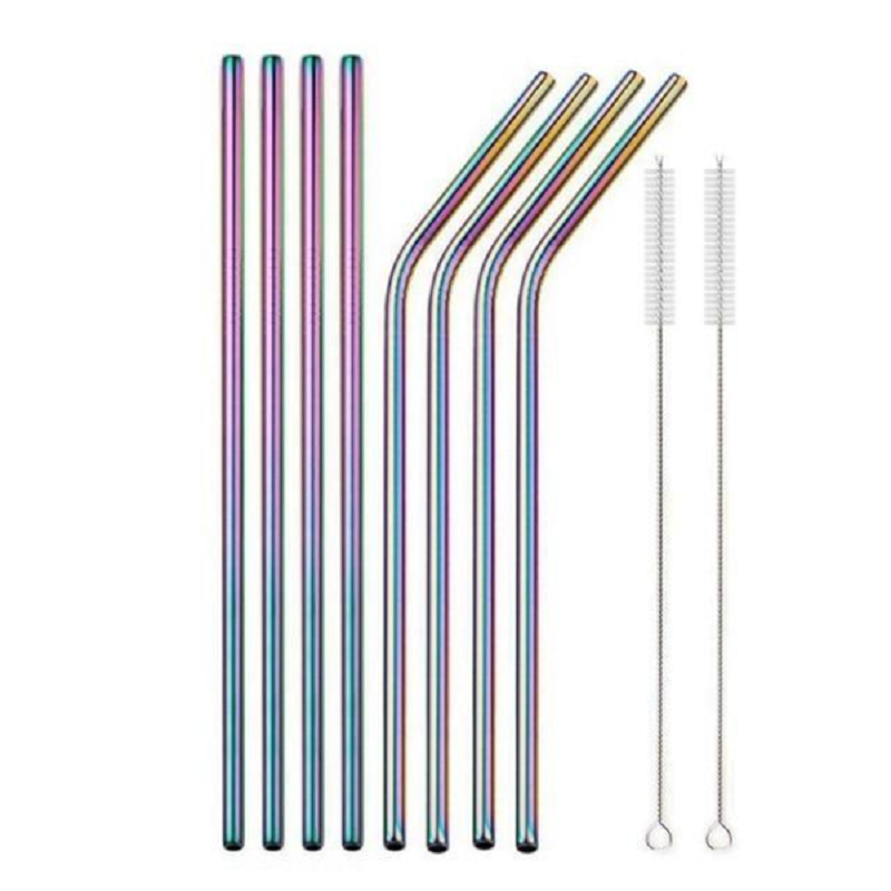 Reusable Rainbow Stainless Steel Straight Or Bent Metal Straws Party Supplies