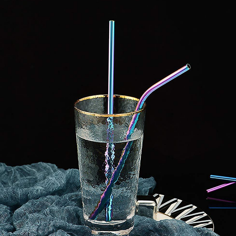 Reusable Rainbow Stainless Steel Straight Or Bent Metal Straws Party Supplies