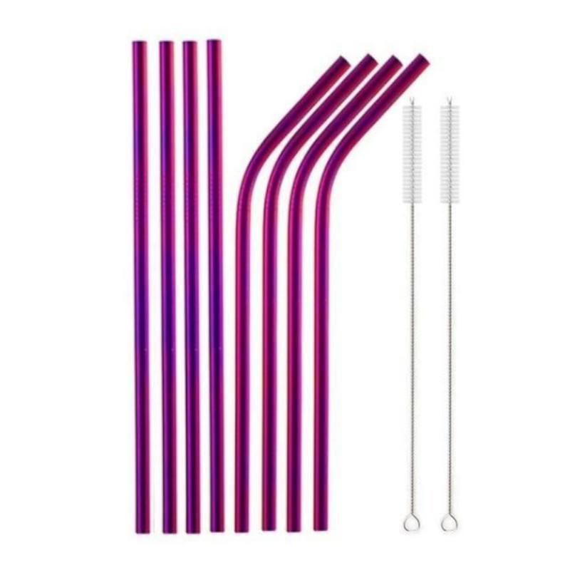 Reusable Rainbow Stainless Steel Straight Or Bent Metal Straws Party Supplies