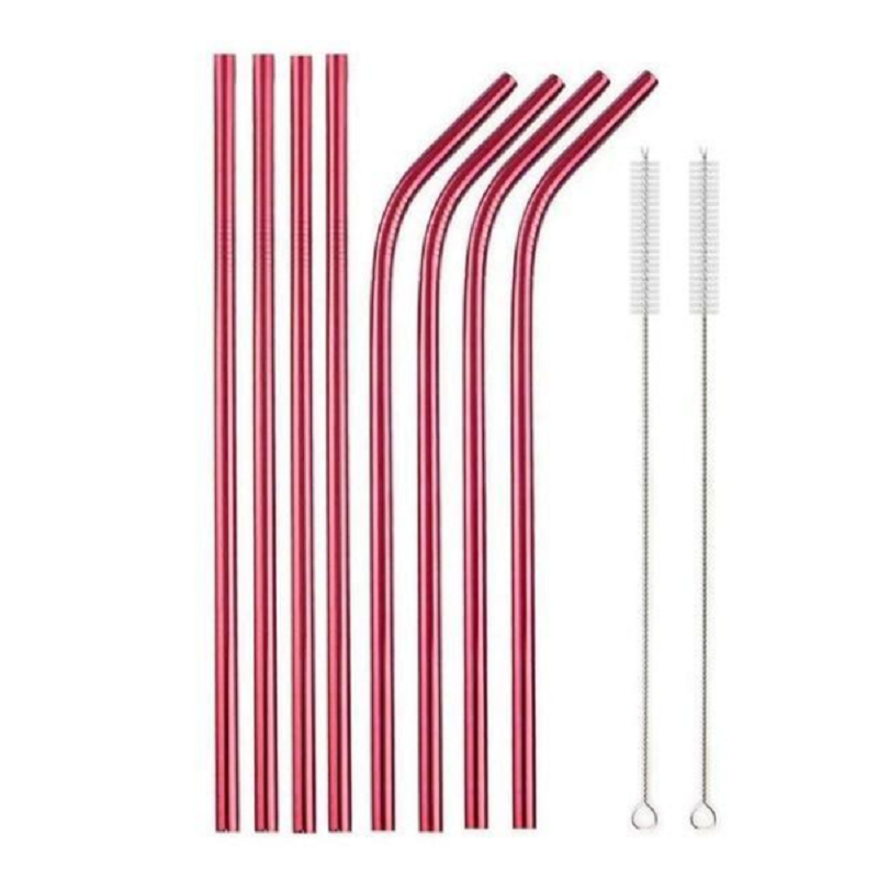 Reusable Rainbow Stainless Steel Straight Or Bent Metal Straws Party Supplies