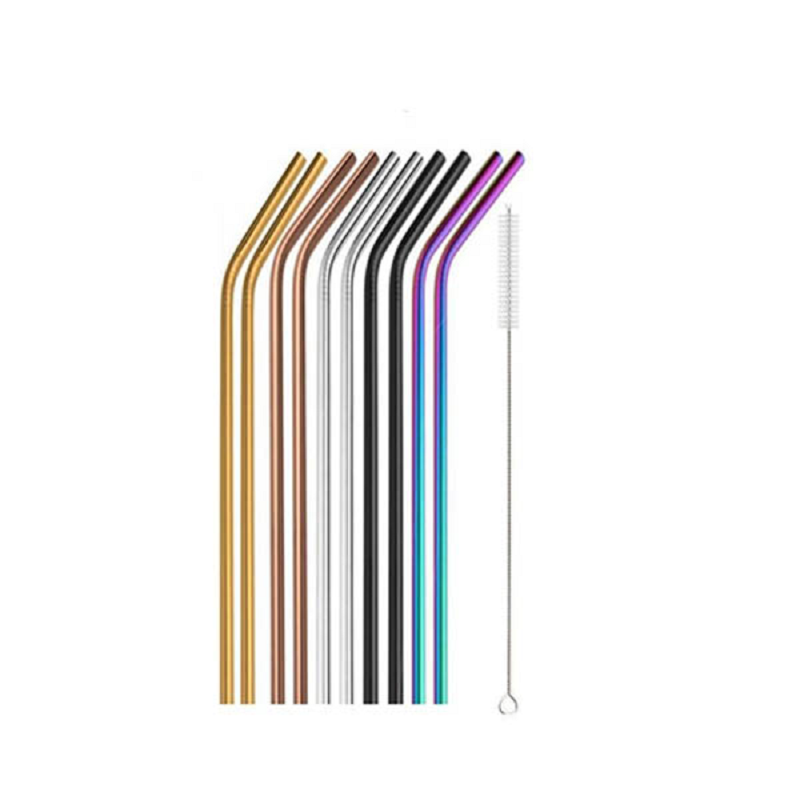Reusable Rainbow Stainless Steel Straight Or Bent Metal Straws Party Supplies