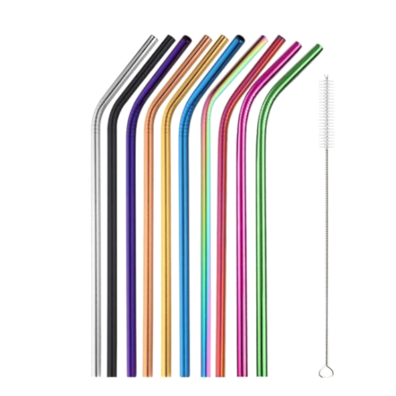 Reusable Rainbow Stainless Steel Straight Or Bent Metal Straws Party Supplies