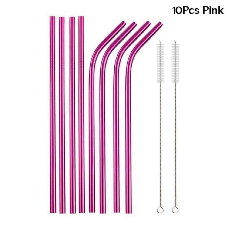 Reusable Rainbow Stainless Steel Straight Or Bent Metal Straws Party Supplies
