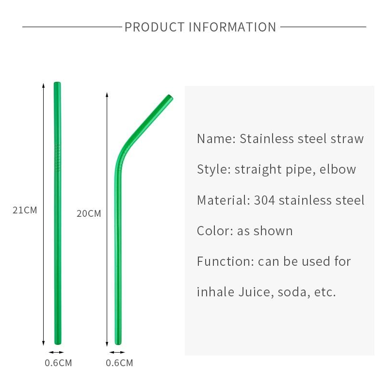 Reusable Rainbow Stainless Steel Straight Or Bent Metal Straws Party Supplies