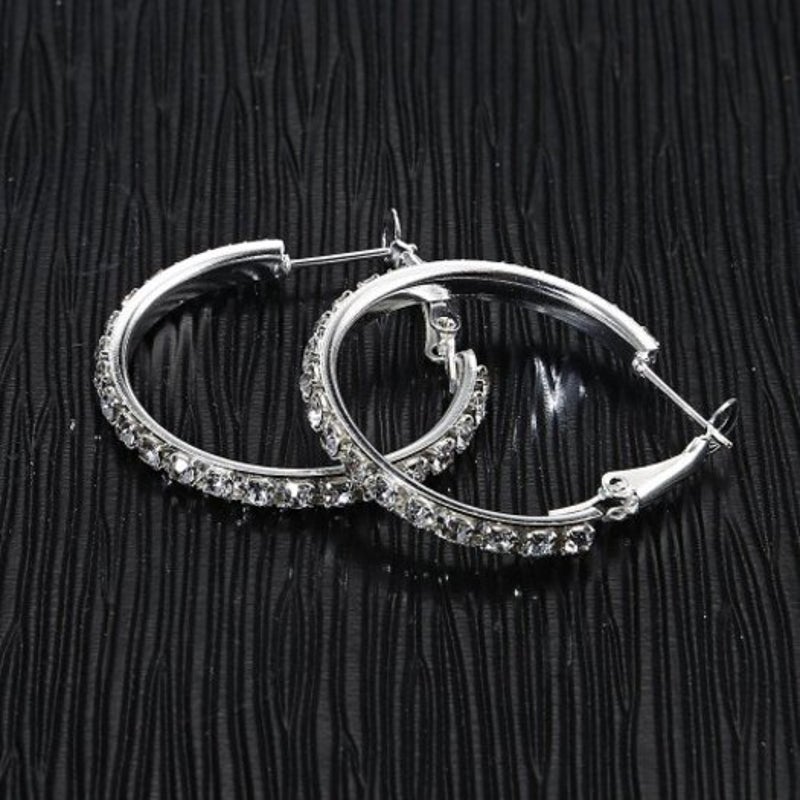 Veile Studios U Shape Rhinestone Earrings For Women Statement Round Circle Hoop