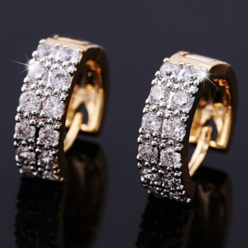 Rhinestoned Round Hollow Out Earrings Golden