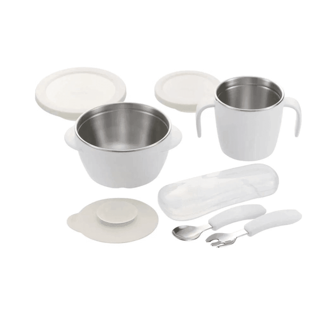Richell Tli Stainless Steel Feeding Set White
