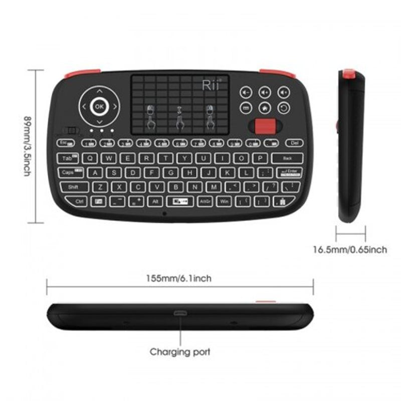 Rii I4 Mini Bluetooth Keyboard 2.4Ghz Dual Modes Handheld Fingerboard Backlit Usblack