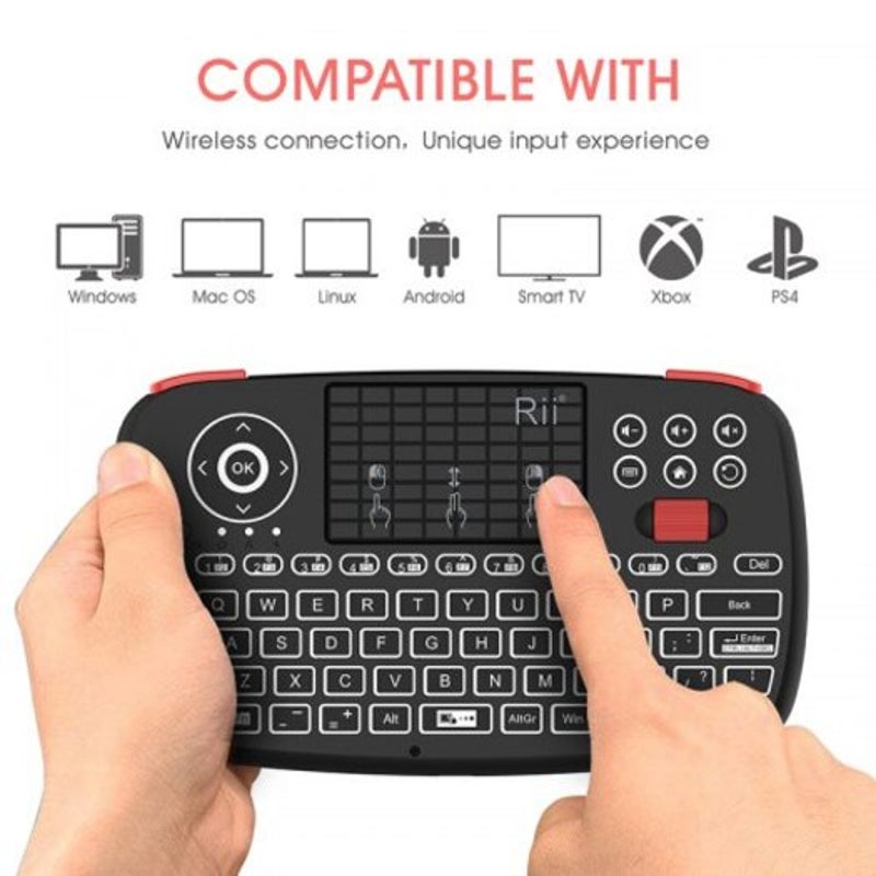 Rii I4 Mini Bluetooth Keyboard 2.4Ghz Dual Modes Handheld Fingerboard Backlit Usblack