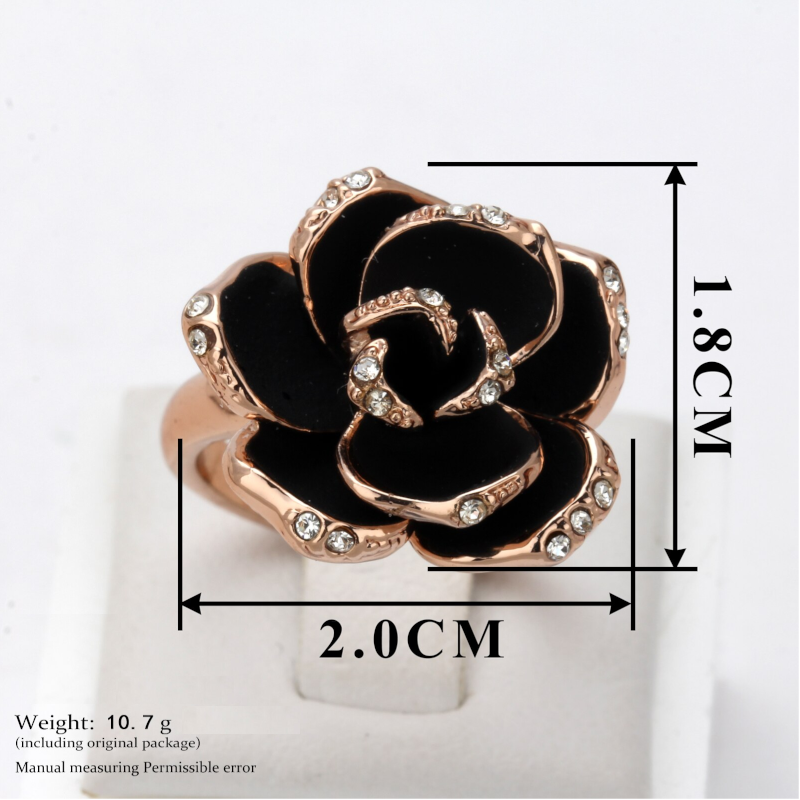 Veile Studios Elegant Black Rose Shaped Crystal Rings Women Gold Jewellery