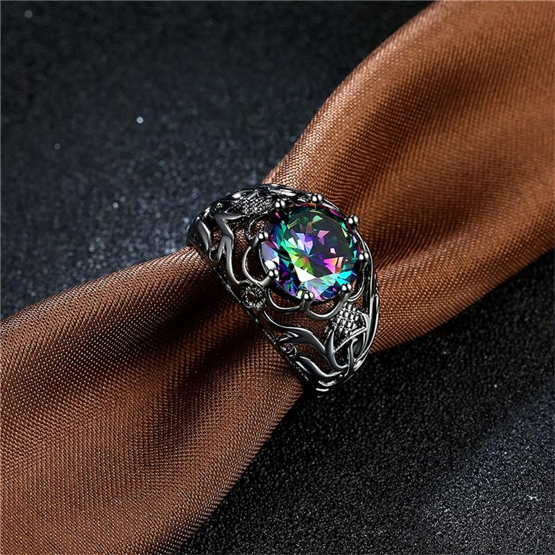 Veile Studios Rings Rainbow Multi Color Topaz Stamp Black Gun Plated