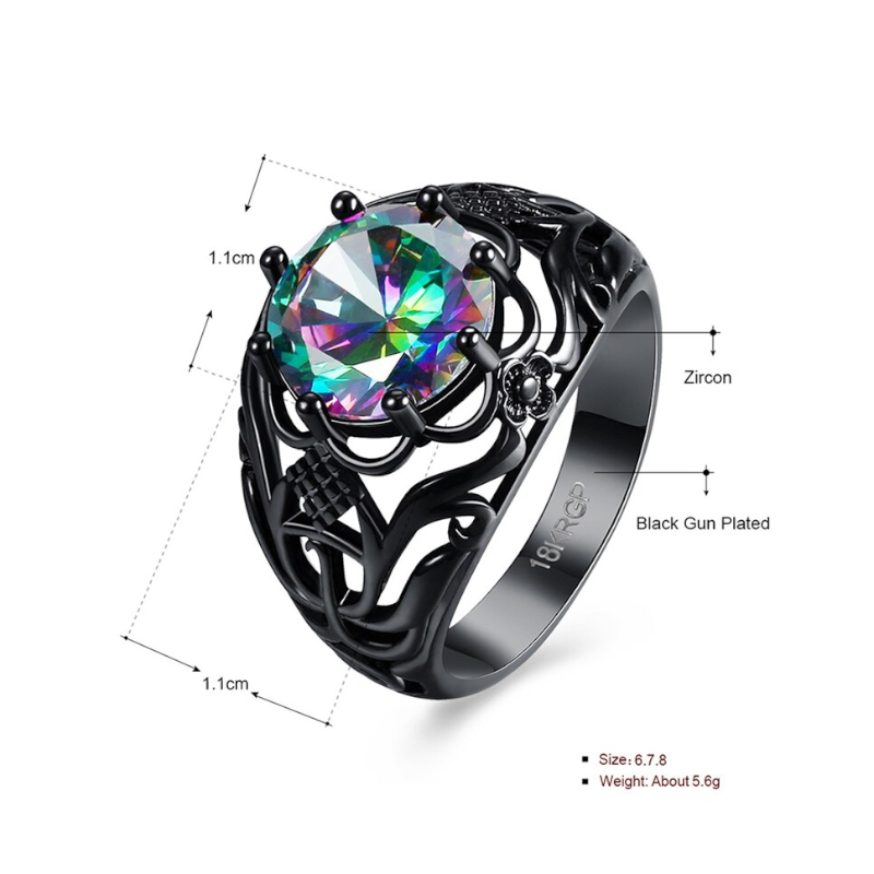 Veile Studios Rings Rainbow Multi Color Topaz Stamp Black Gun Plated