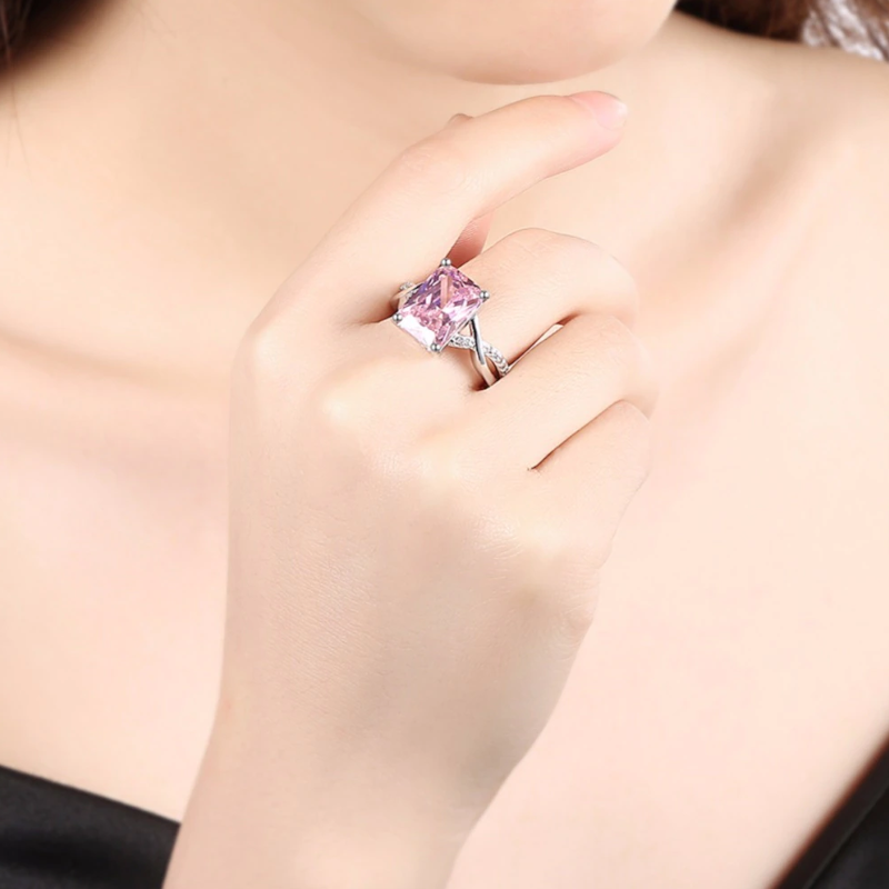 Rings White Gold Plated Pink Zircon Shiny Fine Jewelry For Women