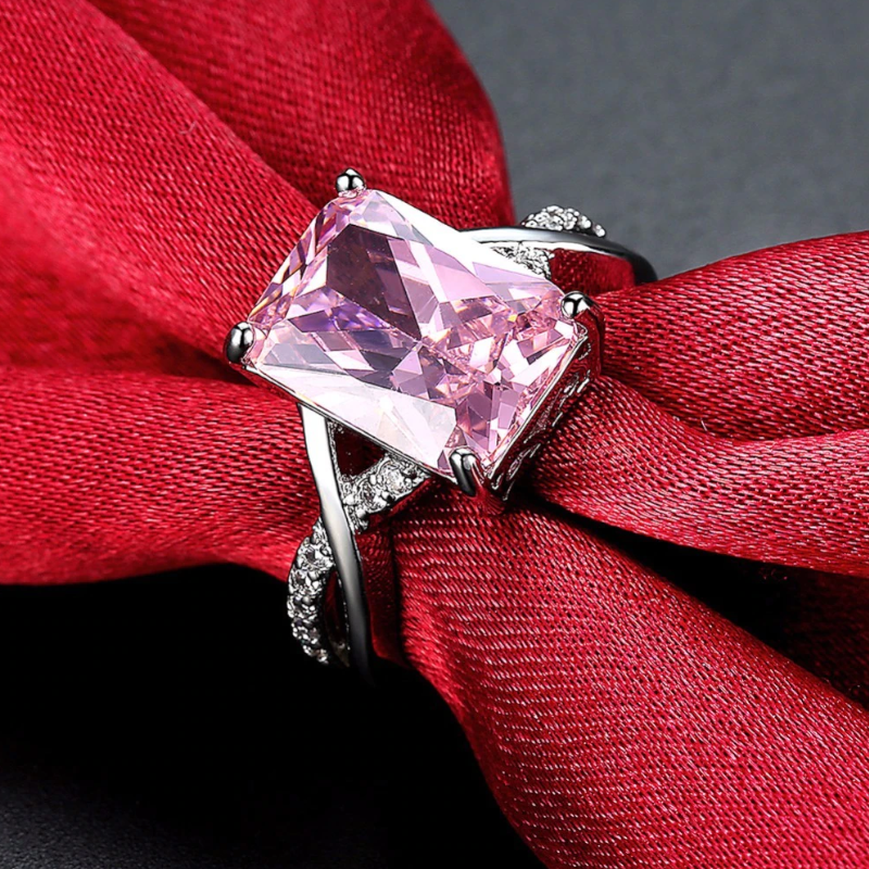 Rings White Gold Plated Pink Zircon Shiny Fine Jewelry For Women