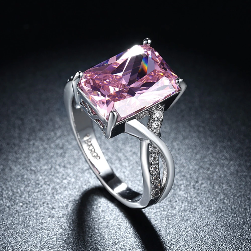 Rings White Gold Plated Pink Zircon Shiny Fine Jewelry For Women