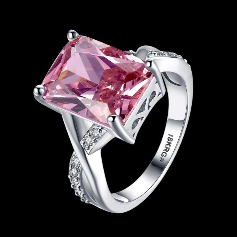 Rings White Gold Plated Pink Zircon Shiny Fine Jewelry For Women