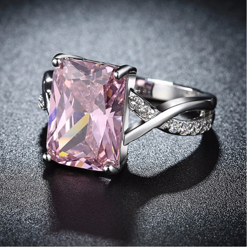 Rings White Gold Plated Pink Zircon Shiny Fine Jewelry For Women