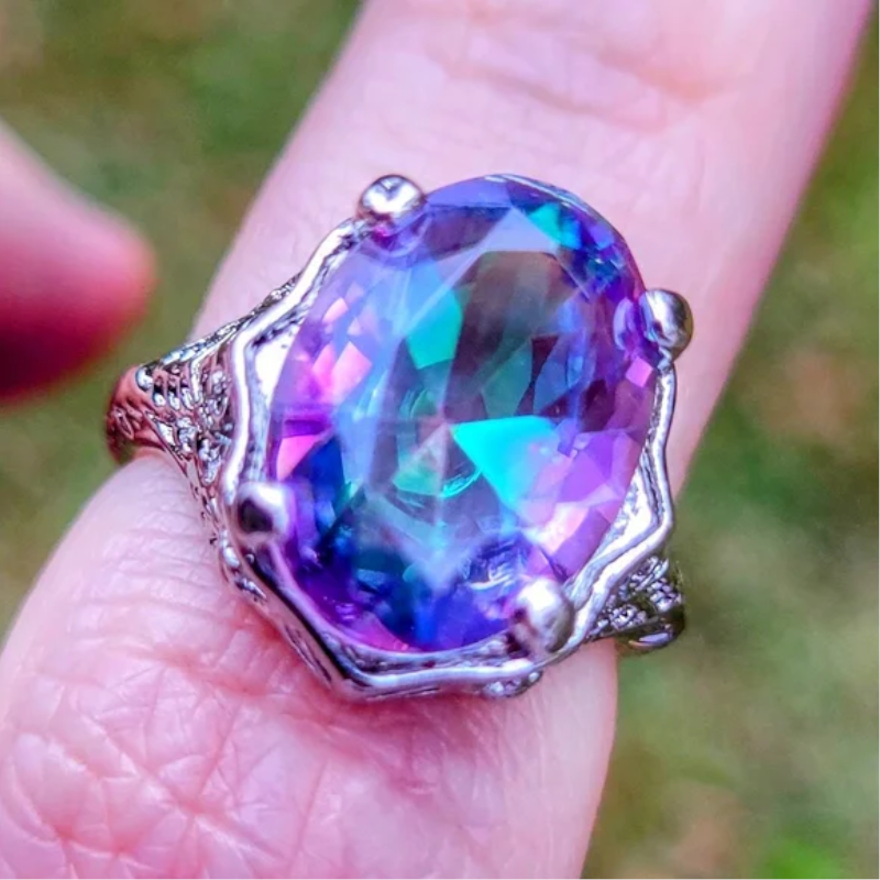 Veile Studios Rainbow Fire Mystic Topaz Ring Silver Fine Jewelry Gift For Women Lady Girls
