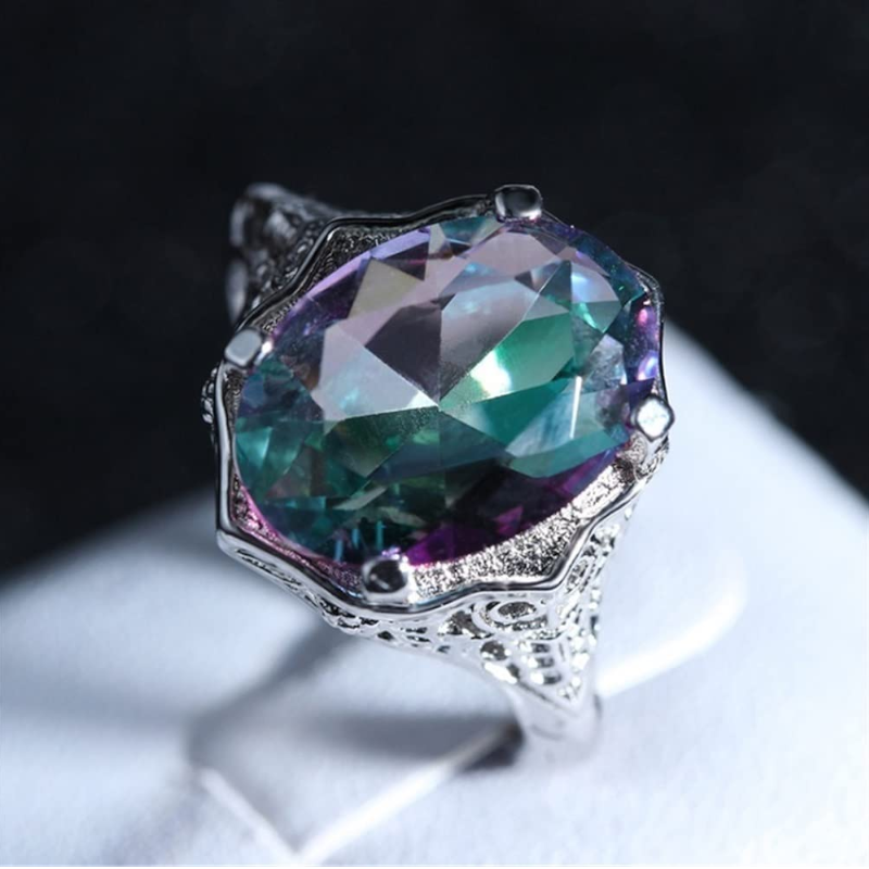 Veile Studios Rainbow Fire Mystic Topaz Ring Silver Fine Jewelry Gift For Women Lady Girls