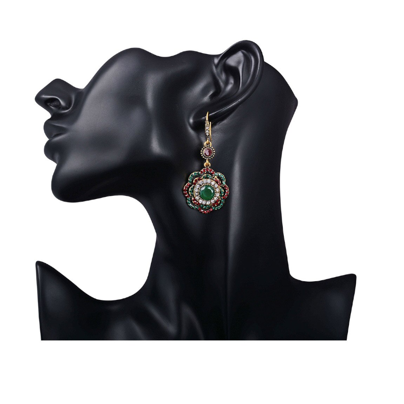 Veile Studios Rings Women Retro Pop Earrings Bohemian Ethnic Flower Pendant Alloy Drop Hook