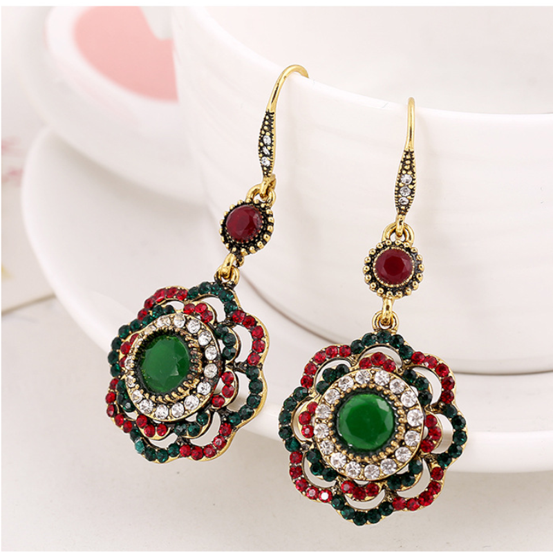 Veile Studios Rings Women Retro Pop Earrings Bohemian Ethnic Flower Pendant Alloy Drop Hook