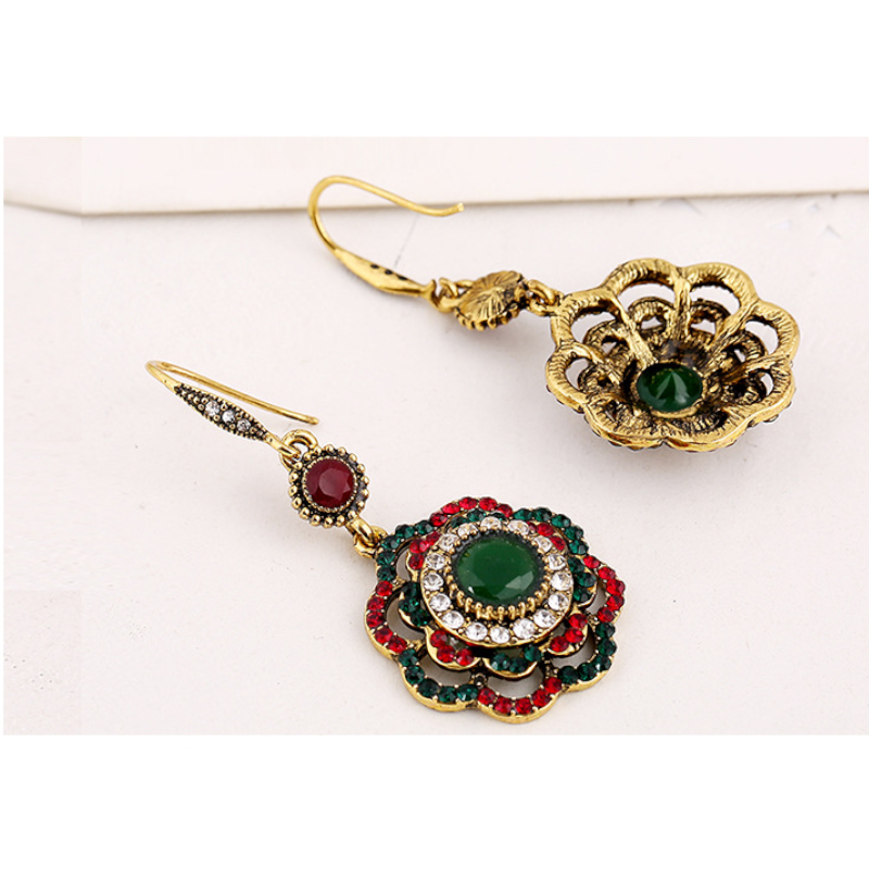 Veile Studios Rings Women Retro Pop Earrings Bohemian Ethnic Flower Pendant Alloy Drop Hook