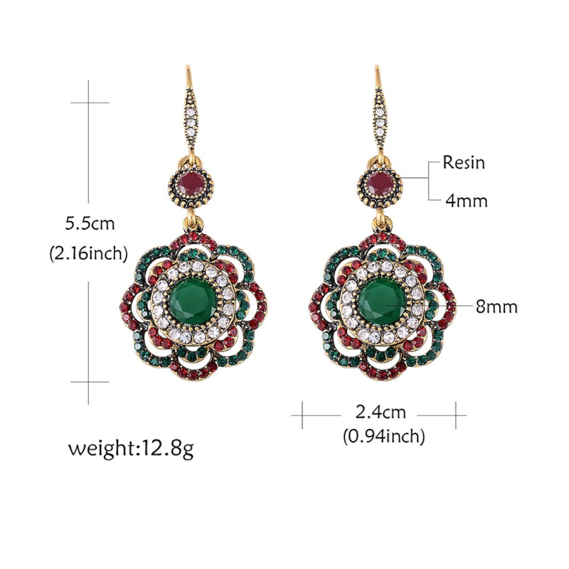 Veile Studios Rings Women Retro Pop Earrings Bohemian Ethnic Flower Pendant Alloy Drop Hook