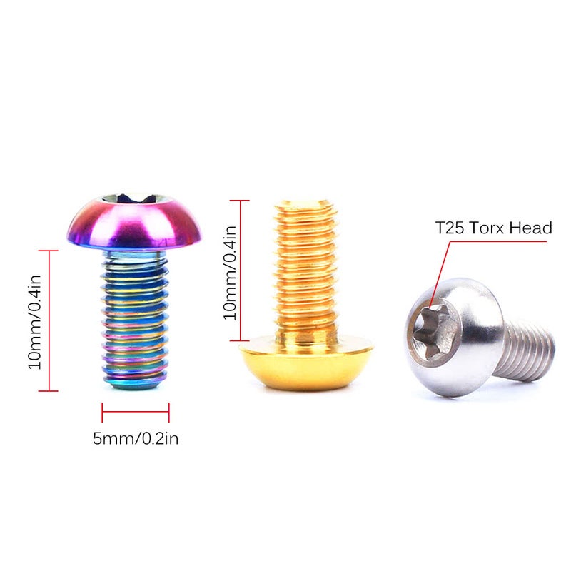 Risk 12Pcs M5u00d710mm Disc Disk Brake Rotor Bolts T25 Torx Titanium Mtb Bicycle Bike Water Cage Screw
