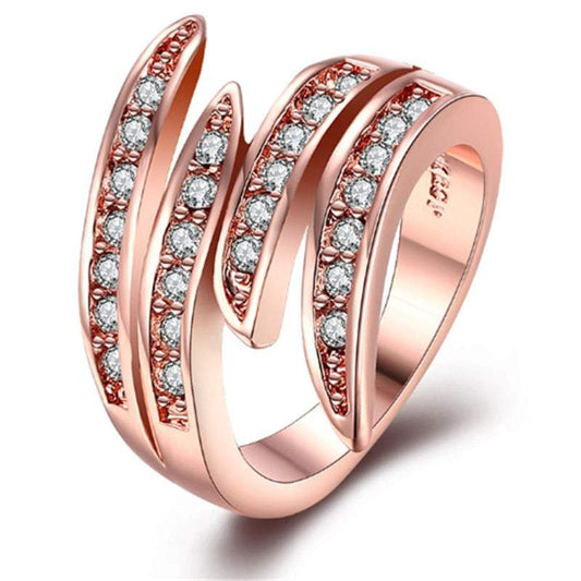 Rose Gold Fashion Banquet Exaggerated Lady Ring Multilayer Retro Silver Cross Zirconia