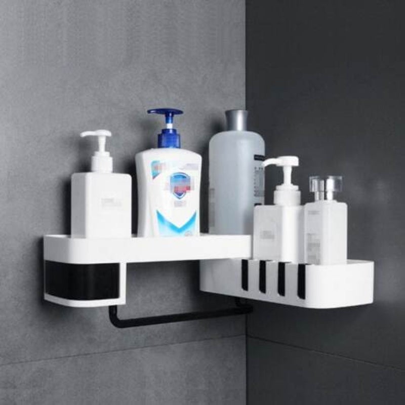 Rotating Bathroom Storage Shower Shelf Wall Hanging Rack Black