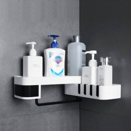 Rotating Bathroom Storage Shower Shelf Wall Hanging Rack Black